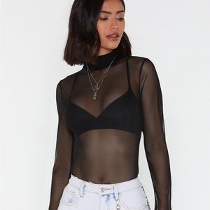 Mesh Mock Neck Turtleneck Bodysuit